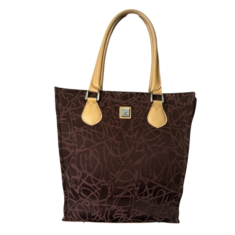 Diane Von Furstenberg Vase Travel Tote Brown Tan Leather Handles Snap close